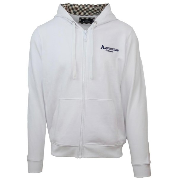 Aquascutum Classic Embossed Signature Logo Zip-Up Hoodie - White