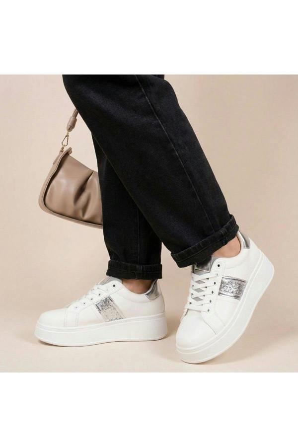 Malina Chunky Platform Glitter Detail Trainers - Silver