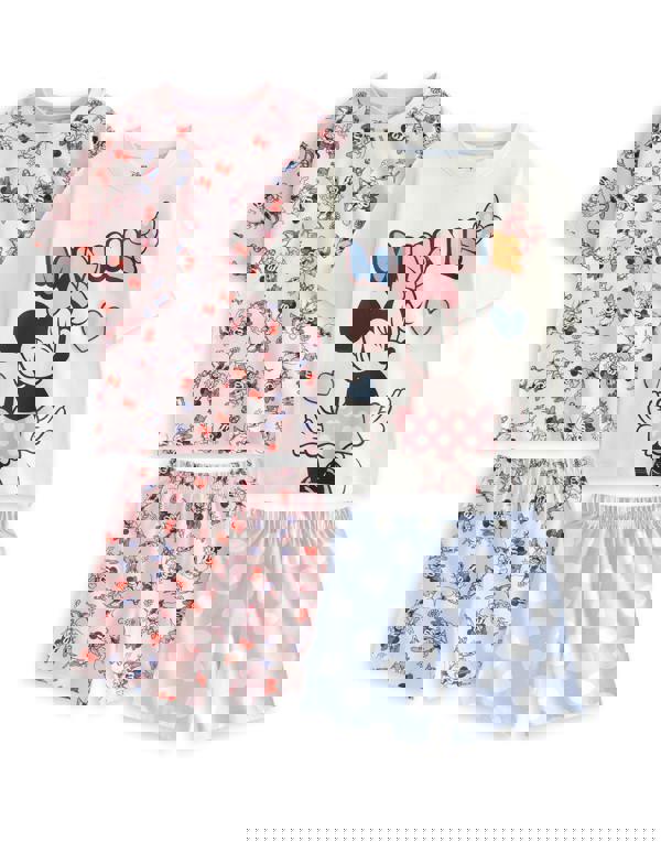 Disney Minnie Girls Multicoloured Multi Character Multi-Pack of 2 Short Sleeve Short Leg Pyjama Set