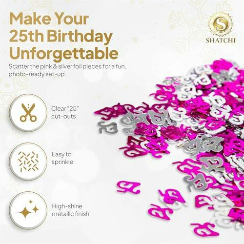 Pink and Silver 25th Birthday Confetti Table Decoration Range for Parties and Celebrations image 6