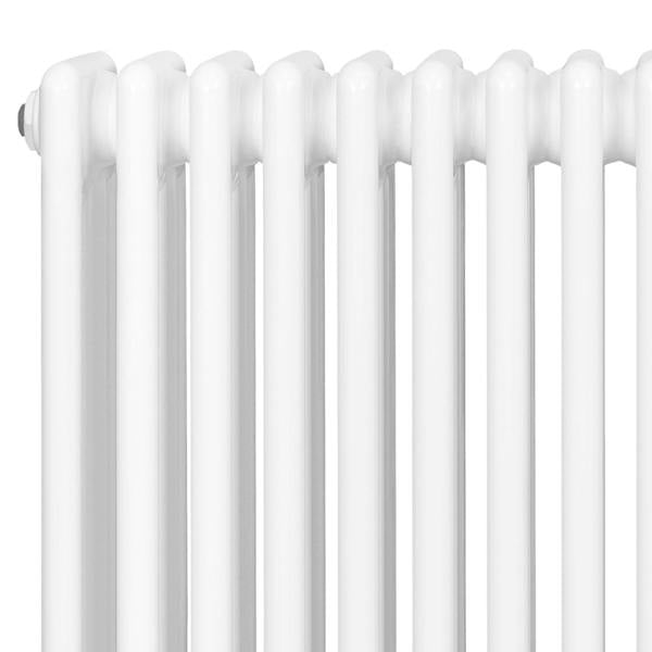 Traditional 4 column radiator in white, featuring smooth, glossy finish and rounded edges, designed for efficient heating