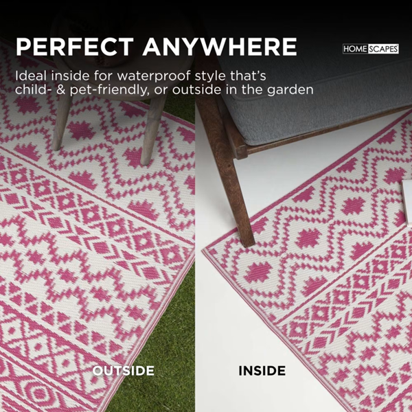HOMESCAPES Outdoor Rug Luxury Waterproof Reversible Recycled, For Garden, Tia Aztec