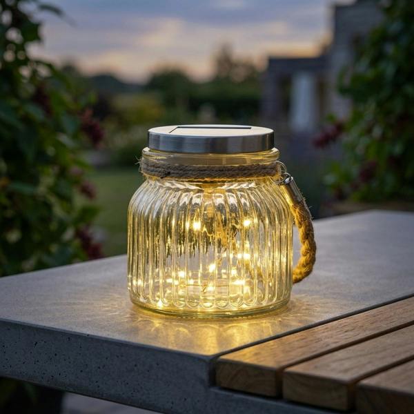 Garden Greatness Firefly Solar Glass Jar Lantern
