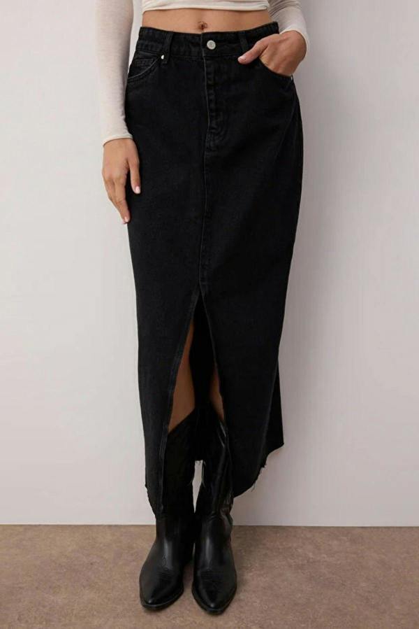WOVCOR Slit Maxi Denim Skirt