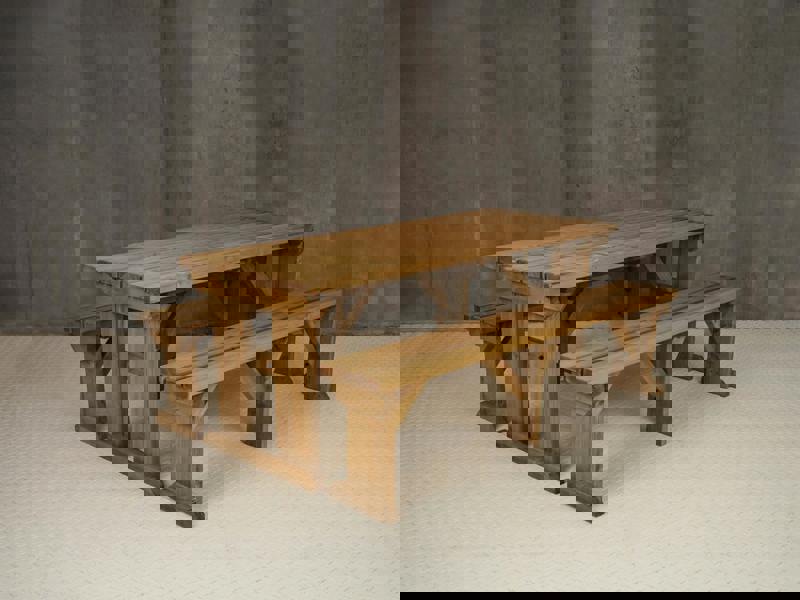 Aspen Picnic Table and Benches Set - Rustic Finish Wooden Outdoor Dining Set for Gardens and Patios