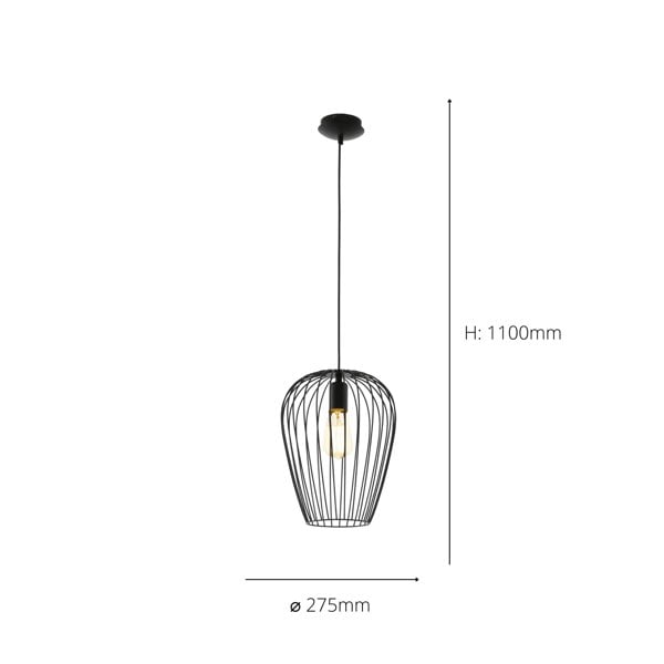 EGLO Newtown 1-Light Vintage Hanging Pendant Light With A Black Caged Shade