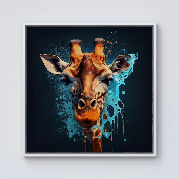 Warren Reed Blue Giraffe Face Splash Art Framed Canvas