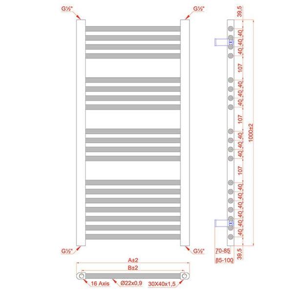 MYHOMEWARE 500 x 1000 mm Shiny Gold Electric Bathroom Towel Rail Radiator Heater With AF Thermostatic Electric Element Pre-Filled