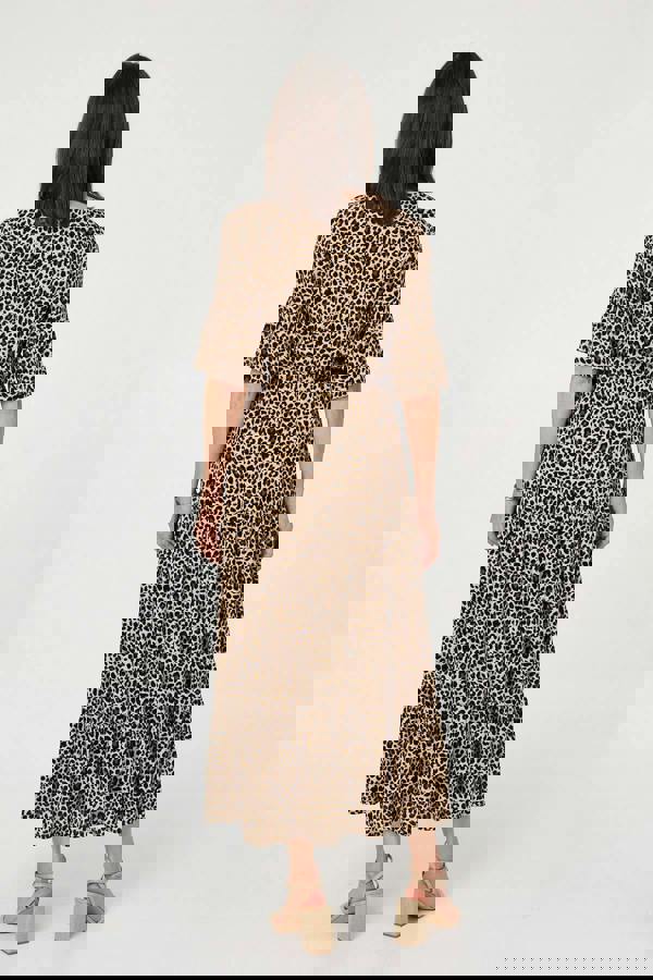 Beige | Animal Print 3/4 Flare Sleeve Maxi Dress