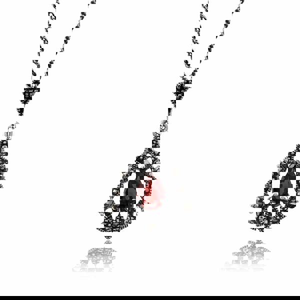 Art Nouveau Garnet & Marcasite Halo Drop Earrings & Pendant Image 5