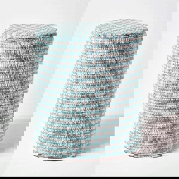 HOMESCAPES Gingham Check Round Pouffe Cotton - 40 x 42 cm