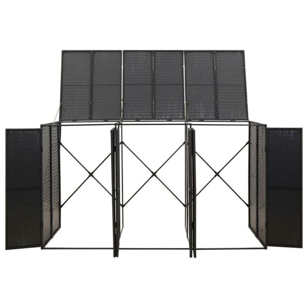 Berkfield Triple Wheelie Bin Shed Black 207x80x117 cm Poly Rattan