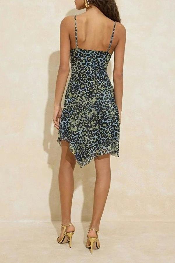 WOVCOR Tulle Strappy V-Neck Asymmetrical Lined Evening Dress