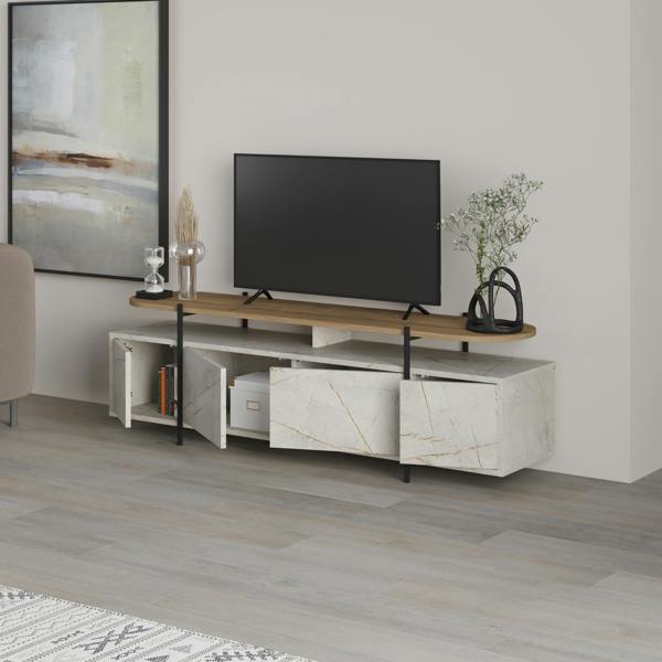 Decortie Hanley Modern TV Unit Multimedia Centre Marble Effect Oak Effect With Storage TV Cabinet 160cm
