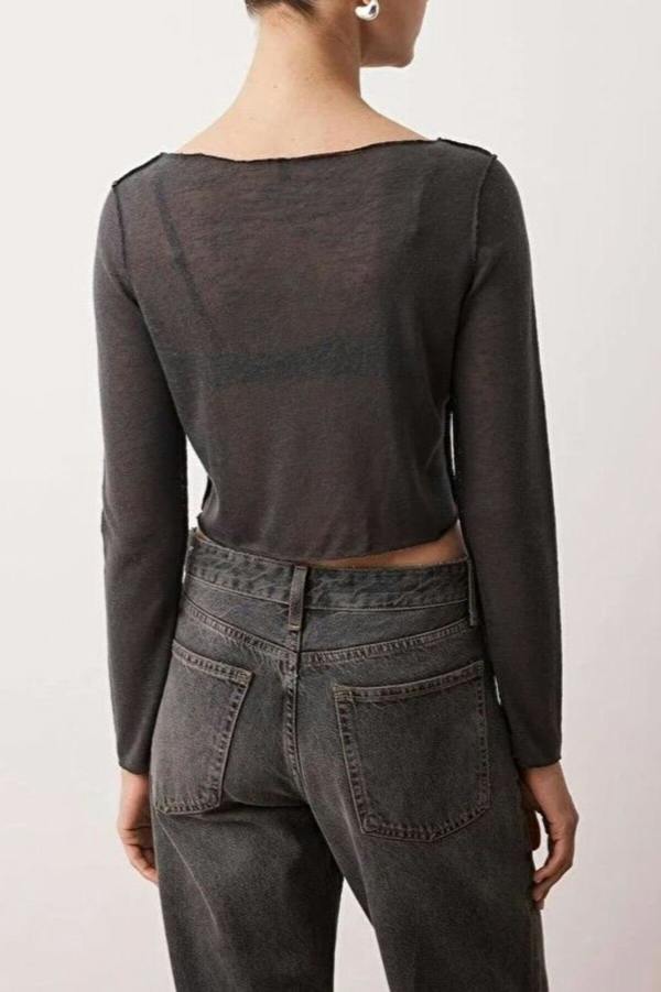 WOVCOR Transparent Ribbed Crop Knit Blouse