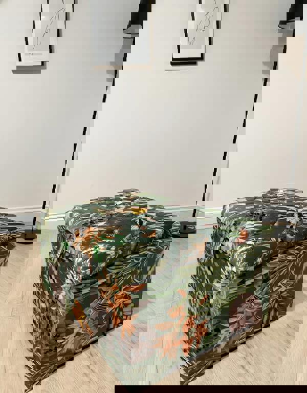 Large Green Floral Large Square Ottoman Storage | Patterned velvet Coffee Table - ISTOOLS