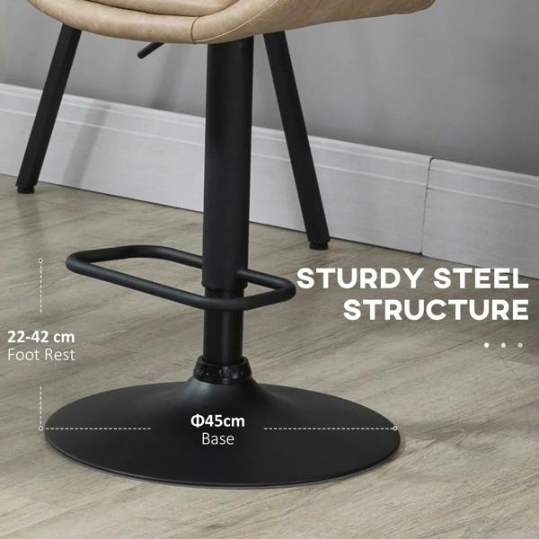 Black steel pedestal base and footrest for light khaki adjustable bar stool