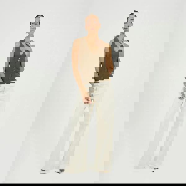 Brave Soul Khaki Mossy Yarn V-Neck Knitted Waistcoat - Khaki Image 3