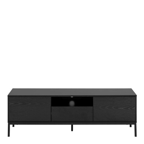 Wyld Haus El Paso Black Wooden TV Unit 2 Doors 1 Drawer Metal Base