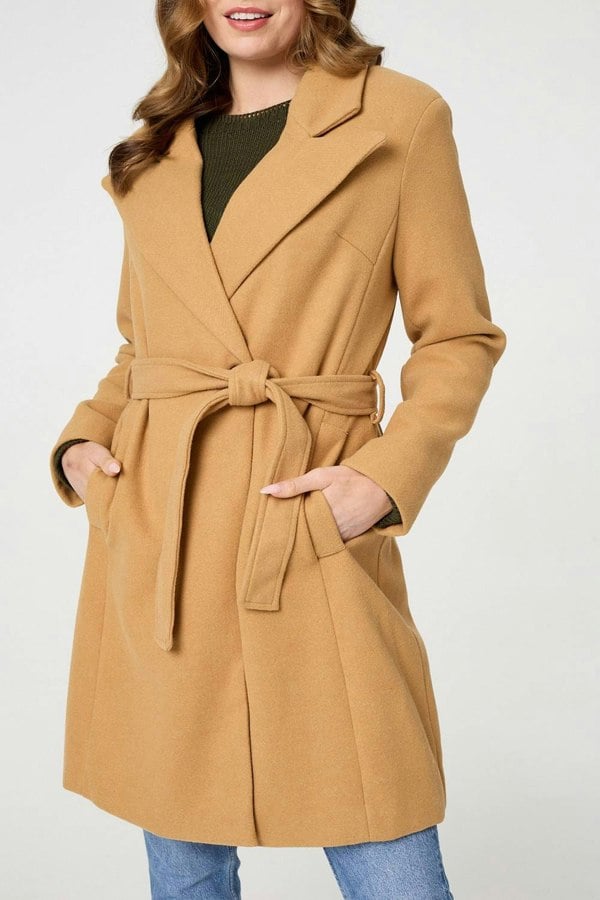 Brown | Tie Waist Longline Trench Coat
