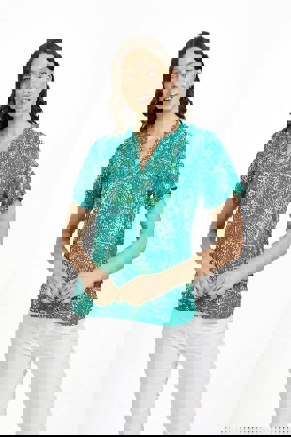 Mudflower Floral Print Lightweight Shirred Bodice Top