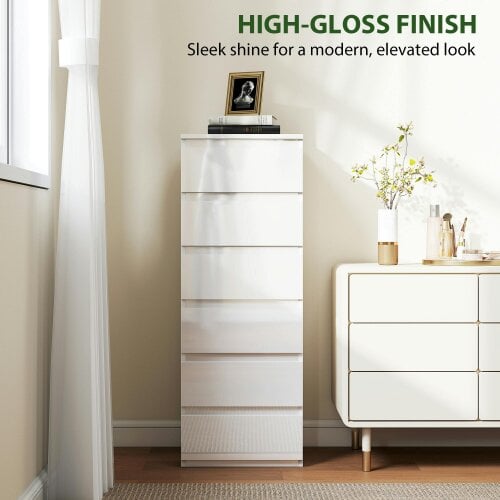HOMCOM 6-Drawer Chest of Drawers for Bedroom, High Gloss White