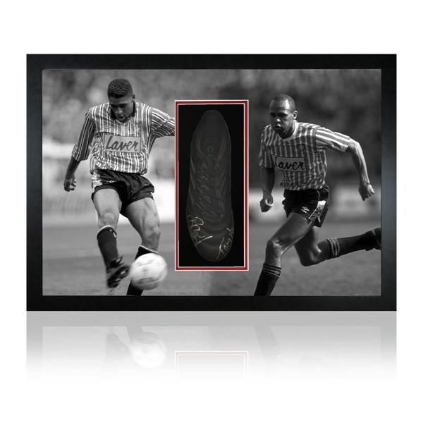 Brian Deane & Tony Agana Signed Boot Iconic Frame