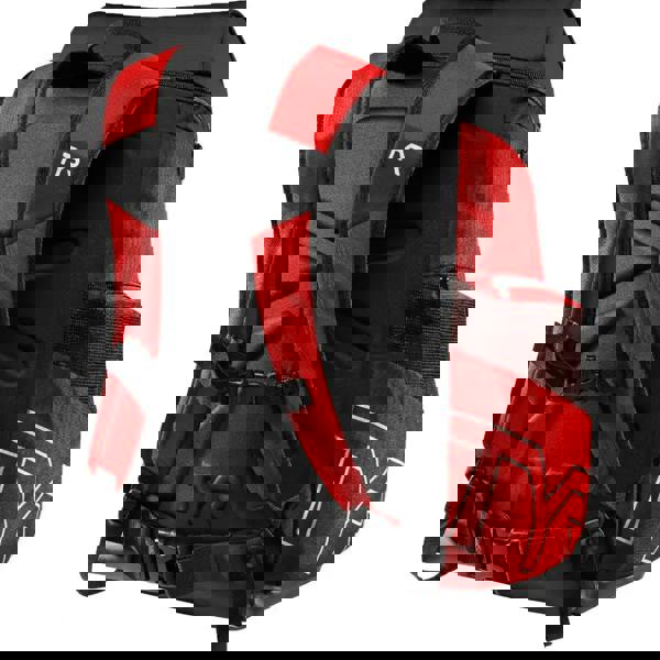 Red and black TYR Alliance Team Backpack 45L with padded straps