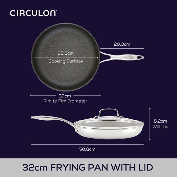 Circulon Stainless Steel Extreme Non-Stick Covered Skillet, 32cm