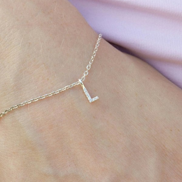 Mylee London Crystal Initial Dainty Chain Bracelet