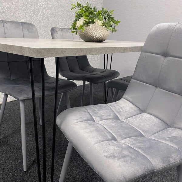 Kosy Koala Grey Dining Table with Hairpin Legs & 4 Grey Velvet Chairs Set for Kitchen & Dining Room