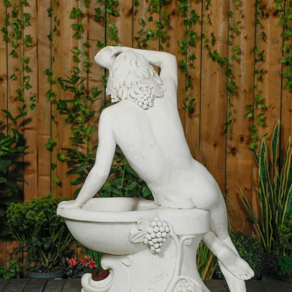 Large White Stone Bathing Man Statue with Large Base 