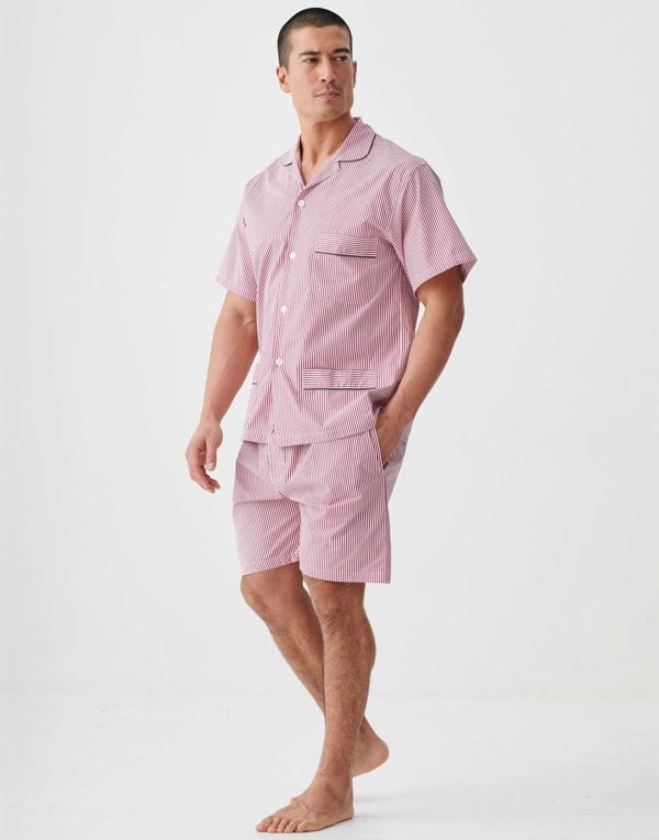 British Boxers Men's Crisp Cotton Short Pyjama Set – St James Red Pinstripe