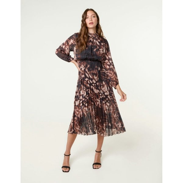 Blue Vanilla High Neck Metallic Pleated Dress