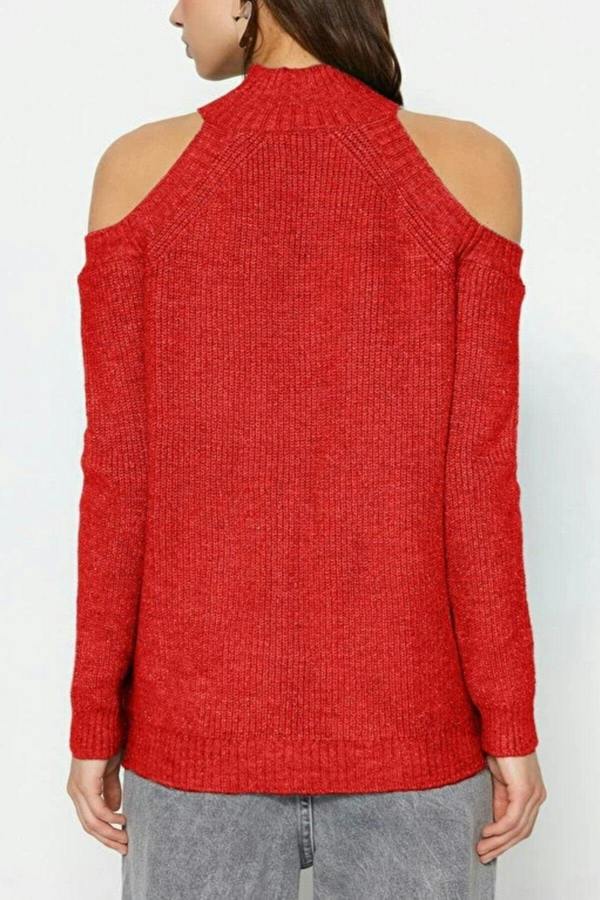 WOVCOR Glittery Knit Sweater with Cut-Out Detail
