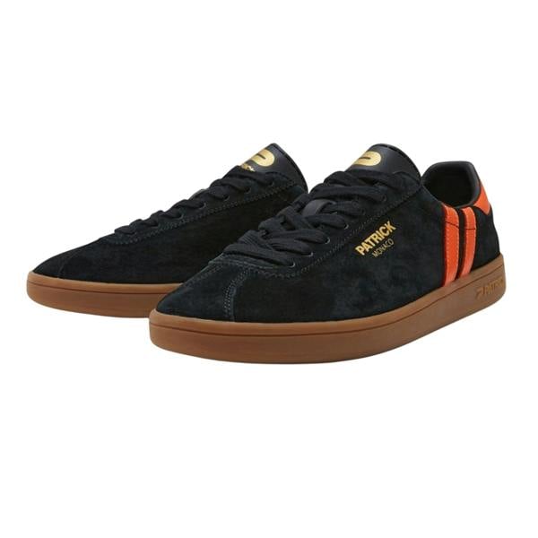 Patrick Mens Monaco Suede Cupsole Trainers - Black/Orange - 