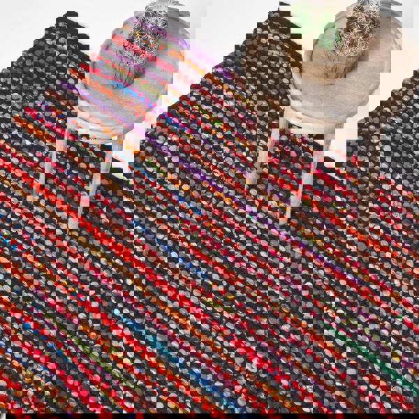 HOMESCAPES Handwoven Multi Coloured Recycled Chindi Folk Rug