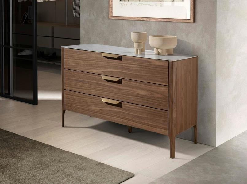 Angel Cerdá Walnut Chest of Drawers With Marble-effect Glass Top 7044
