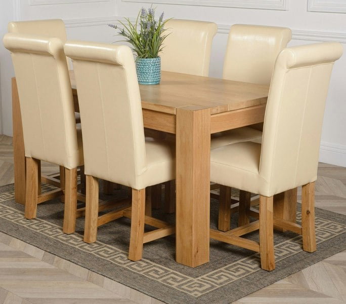 That's Furniture Kuba Medium Oak Dining Table with Washington Leather Chairs