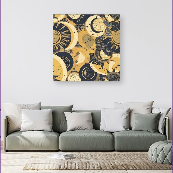 Warren Reed Blue Gold Moon and Sun Canvas