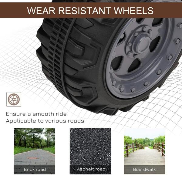 Wear-resistant tread tire wheel with dark rim on black kids ride-on ATV