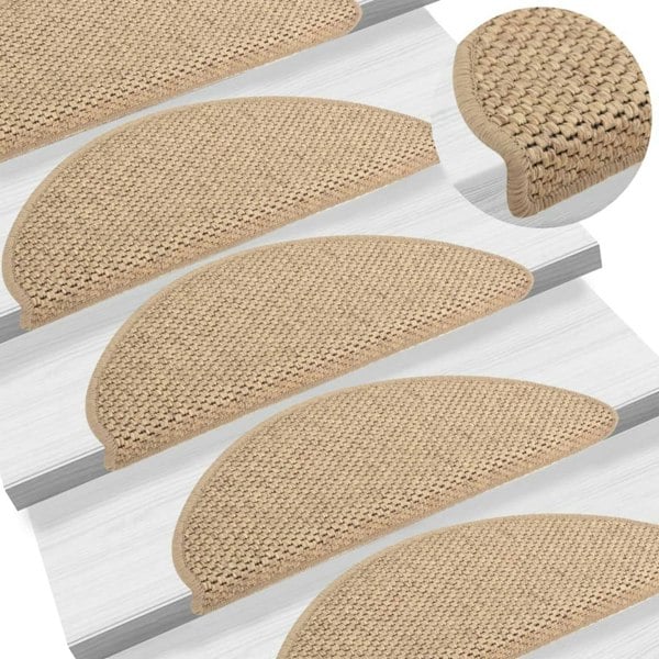 Berkfield Stair Mats Self-adhesive Sisal-Look 15 pcs 65x21x4 cm Sand