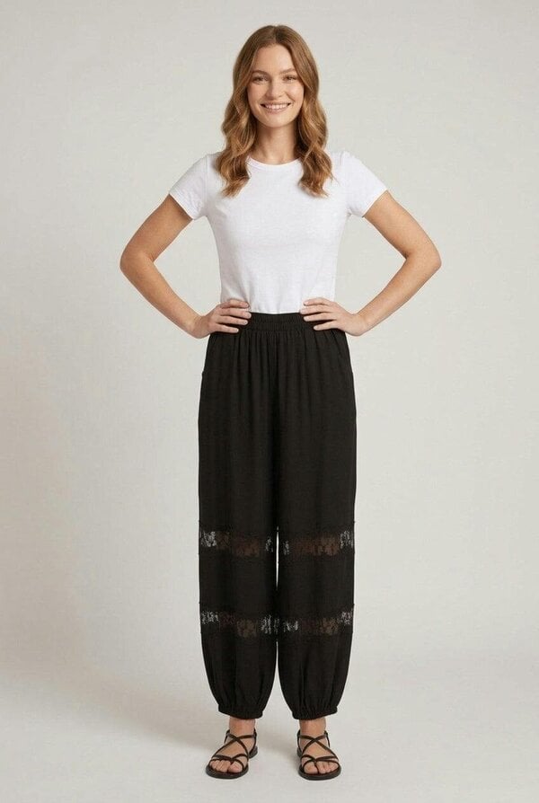 Izabel London Lace Detail High Waist Harem Pants