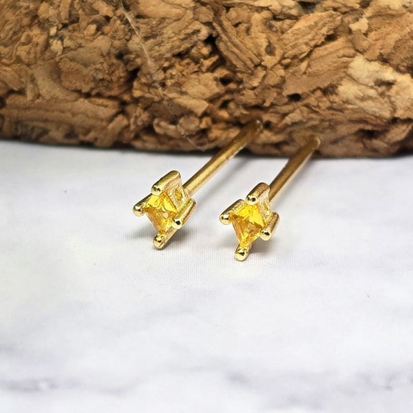 Tiny Citrine Stud November Birthstone Diamond Shaped Earrings