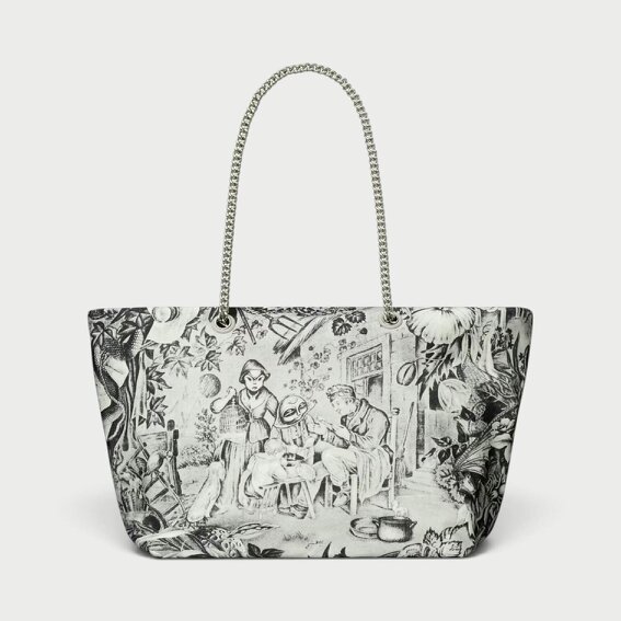 Tory Burch Ella Alien Printed Chain Tote Grey