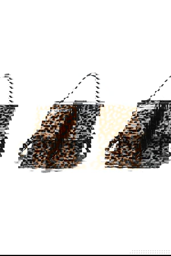 Pluspup Animal Print Top Handle Crossbody Bag with Flap Closure