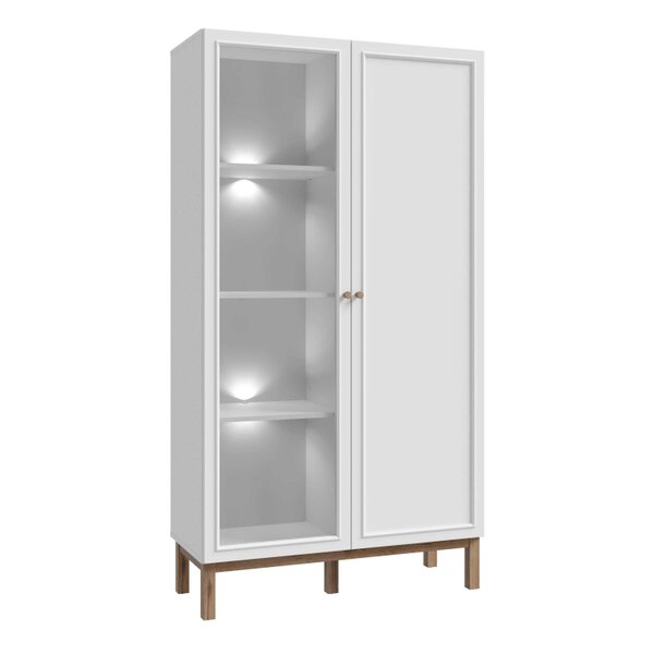 Wyld Haus Niva Light Grey and Natural Oak Effect Display Cabinet with LED Lighting 2 Doors