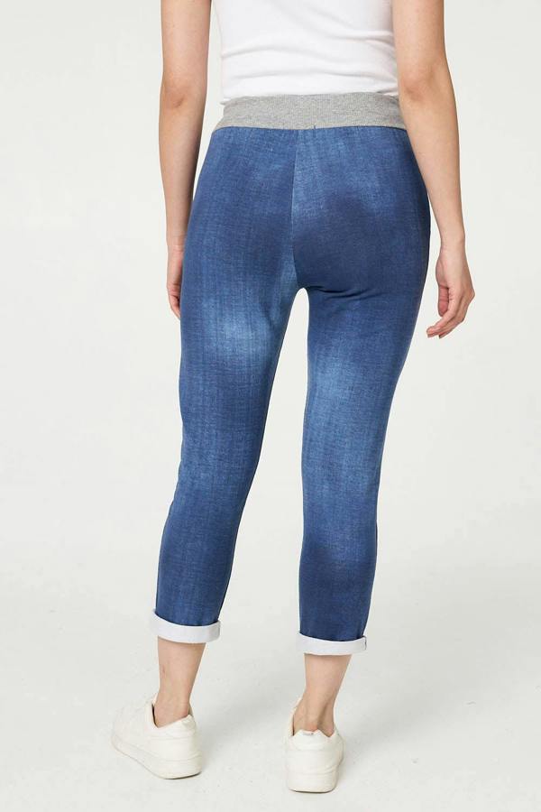 Blue | Contrast Texture Slim Cropped Jeggings