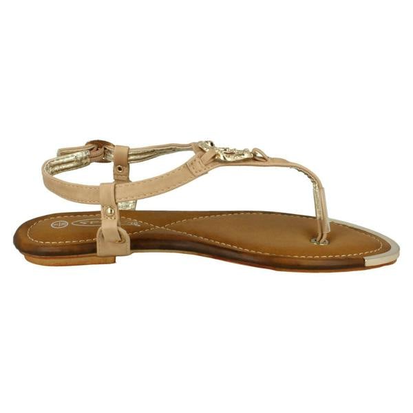 Spot On Ladies Spot On Flat Toe Post Sandal With Snake Trim