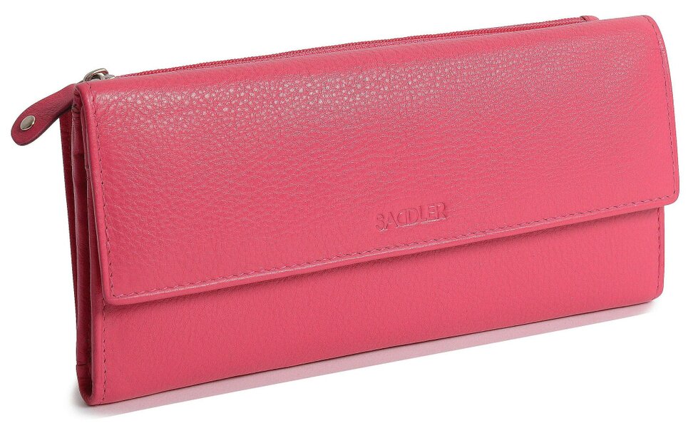 SADDLER CLAIRE Long Leather Trifold Purse - 18 Card Slots, Dual Zip Pockets, and Note Sections - RFID Protected - Fuchsia